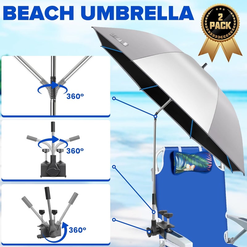 QTREE intelligence Beach Umbrella, 2PACK 48.7inch Chair Umbrella with Clamp adjustable 360°, UV Protection Large Camping Chair Umbrellas for Camping chair, Glof Cart,Table(Chair,Table not include) - Image 4